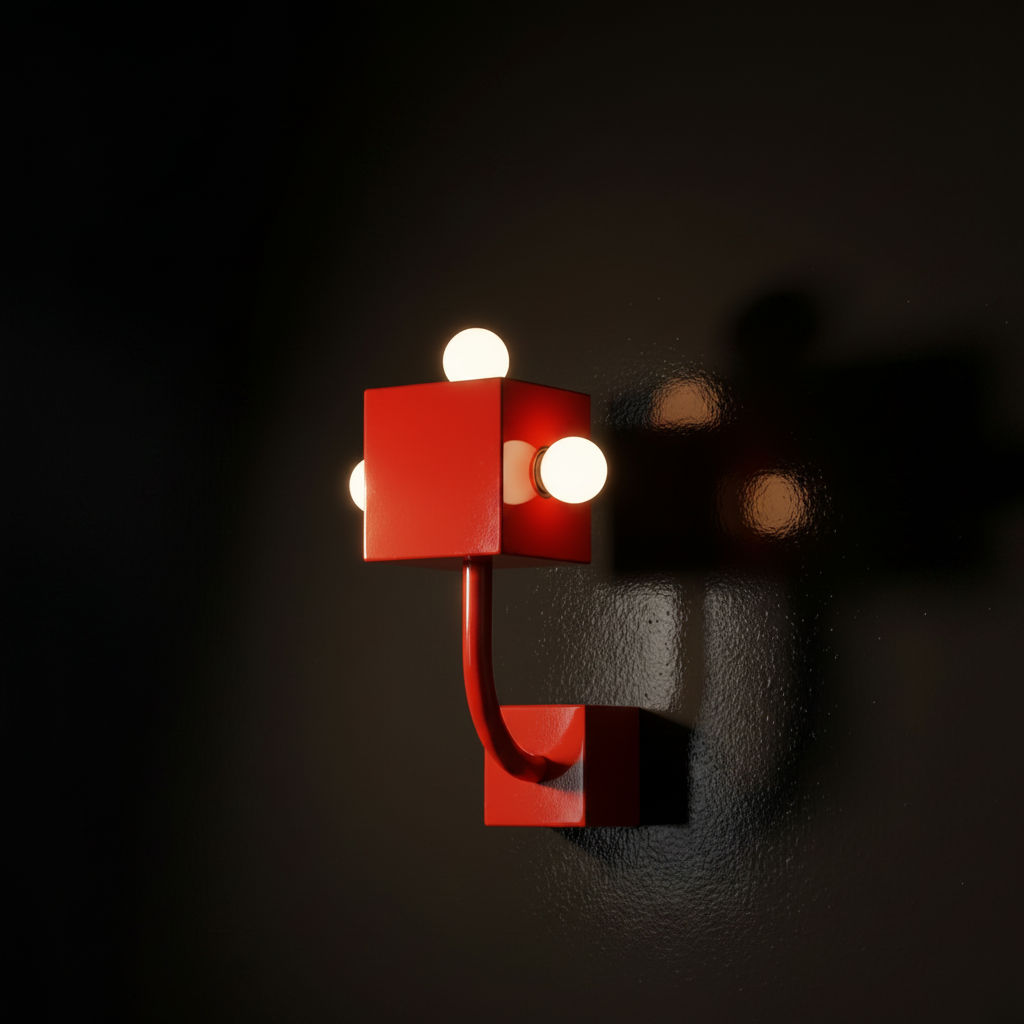 Memphis bauhaus retro-futurist red cube wall lamp