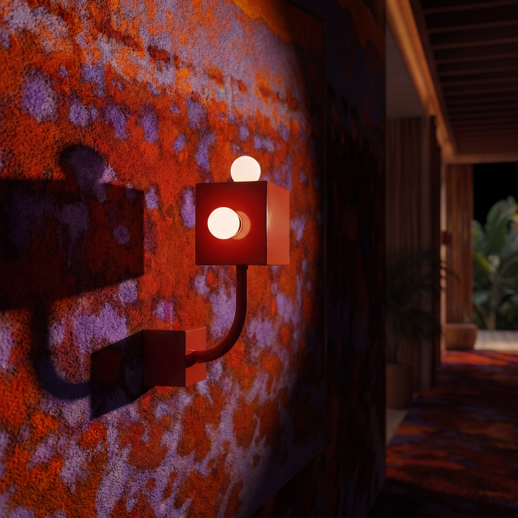 Memphis bauhaus retro-futurist red cube wall lamp