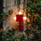 Memphis bauhaus retro-futurist red cube wall lamp