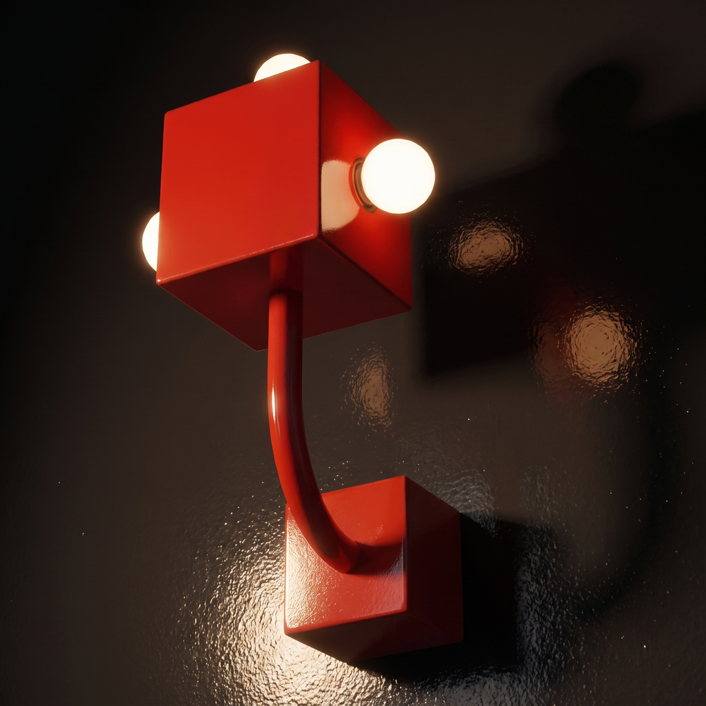 Memphis bauhaus retro-futurist red cube wall lamp