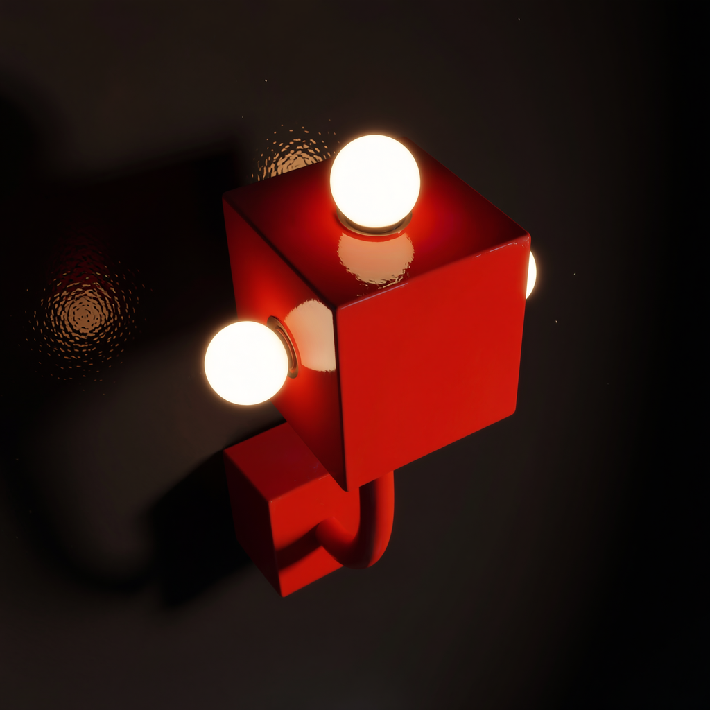 Memphis bauhaus retro-futurist red cube wall lamp