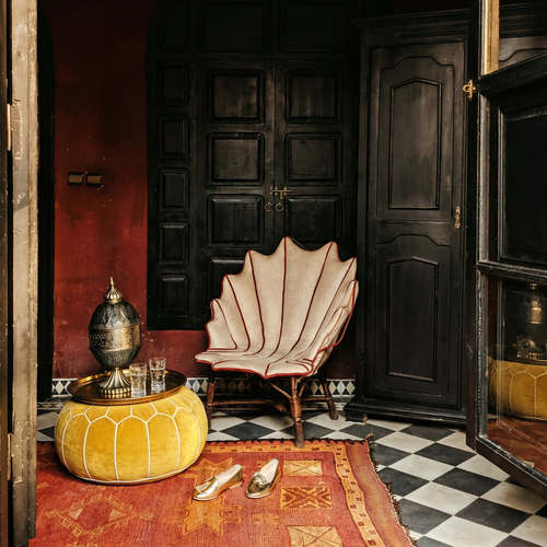 Minimalist oriental velvet moroccan embroidery pouf 16th century