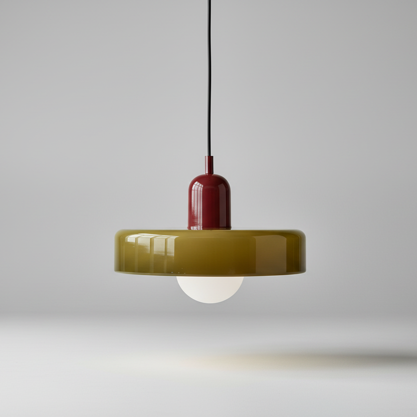 Contemporary bauhaus glass painted metal hardware chandelier