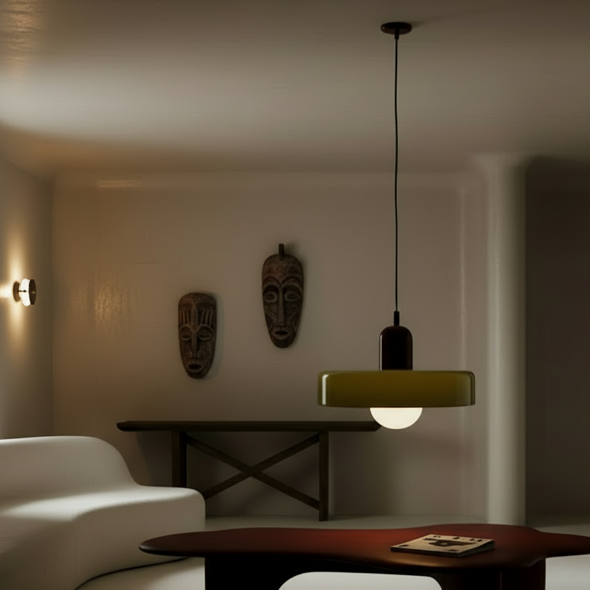 Contemporary bauhaus glass painted metal hardware chandelier