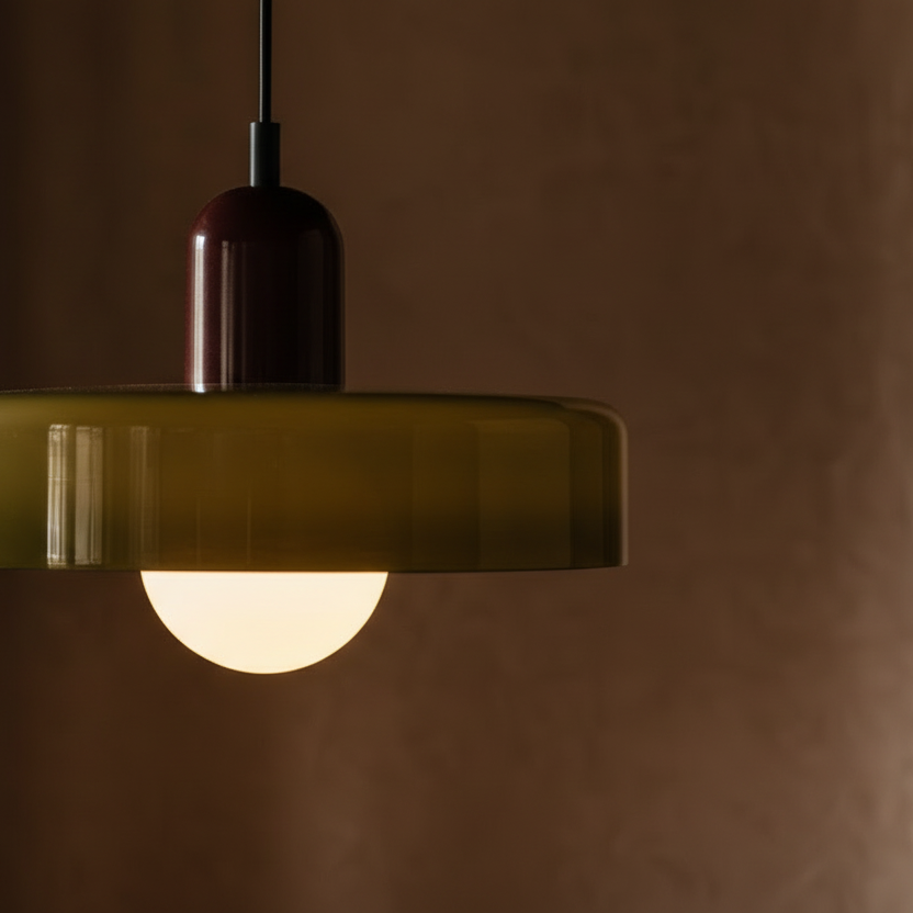 Contemporary bauhaus glass painted metal hardware chandelier
