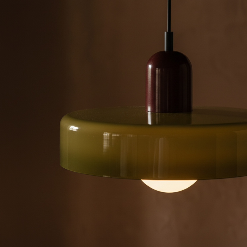 Contemporary bauhaus glass painted metal hardware chandelier