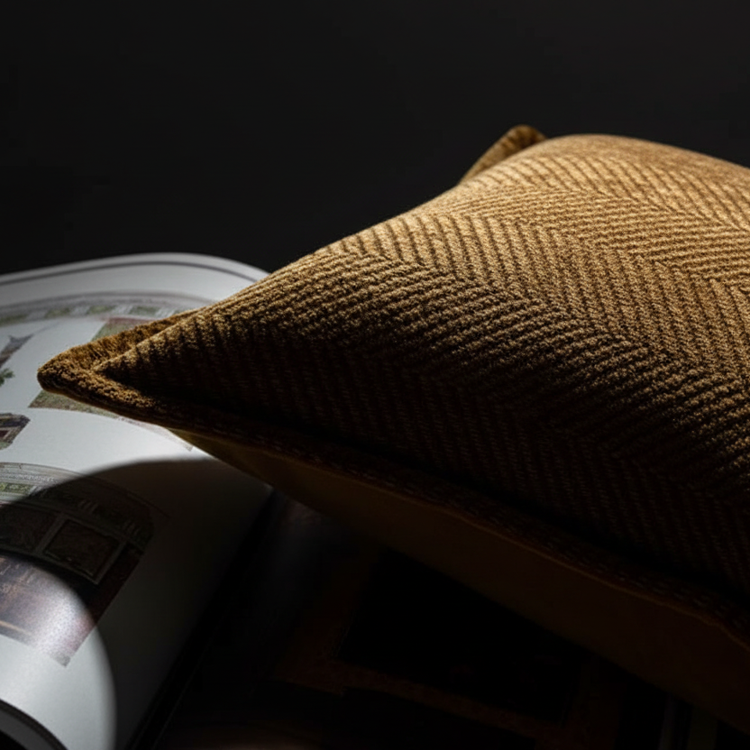 contemporary jacquard caramel herringbone embroidery relief brown cushion cover