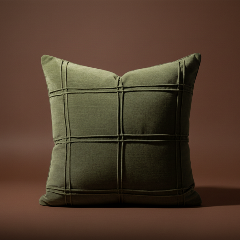 Contemporary textured embroidery relief organic green cushion cover