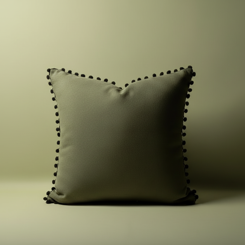 Contemporary textured embroidery relief organic green cushion cover