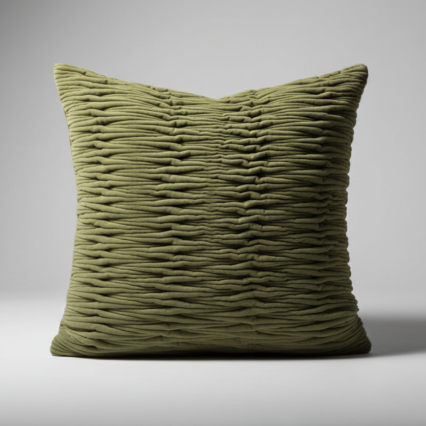 Contemporary textured embroidery relief organic green cushion cover