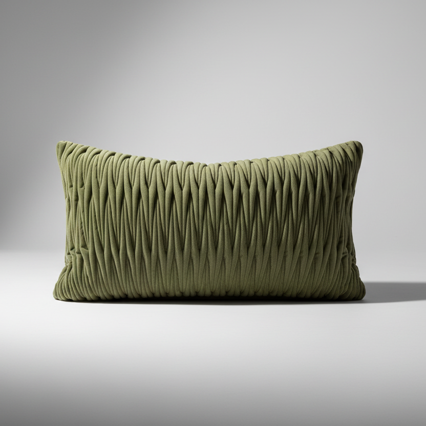 Contemporary textured embroidery relief organic green cushion cover