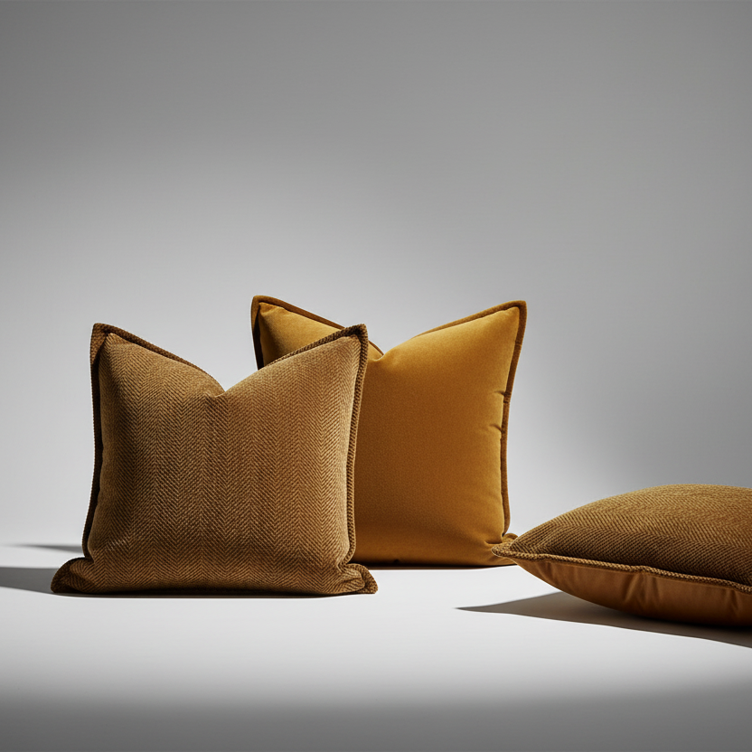 contemporary jacquard caramel herringbone embroidery relief brown cushion cover
