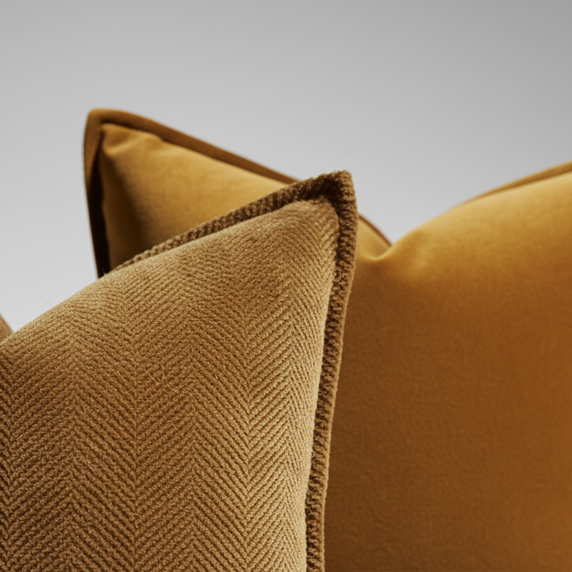 contemporary jacquard caramel herringbone embroidery relief brown cushion cover