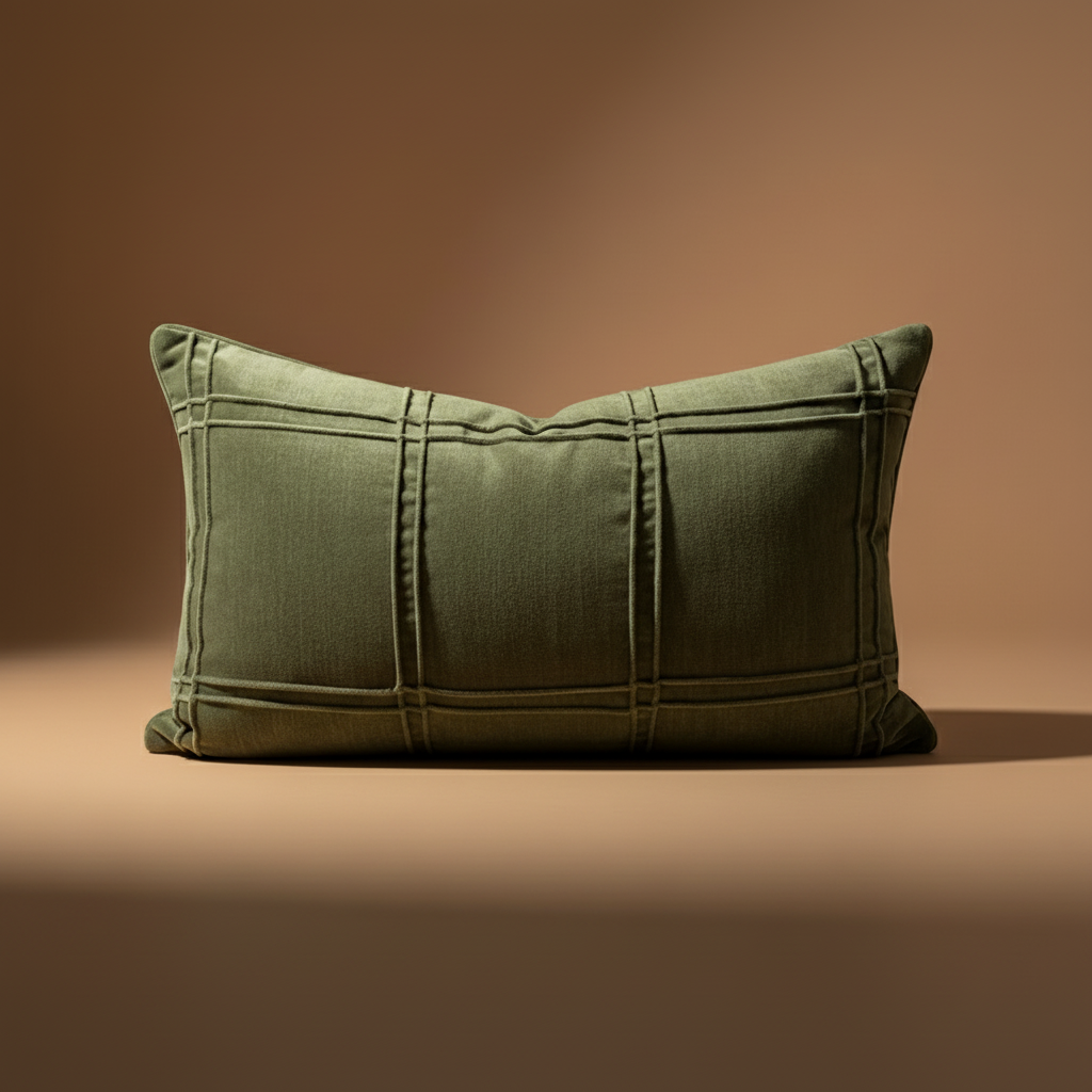 Contemporary textured embroidery relief organic green cushion cover