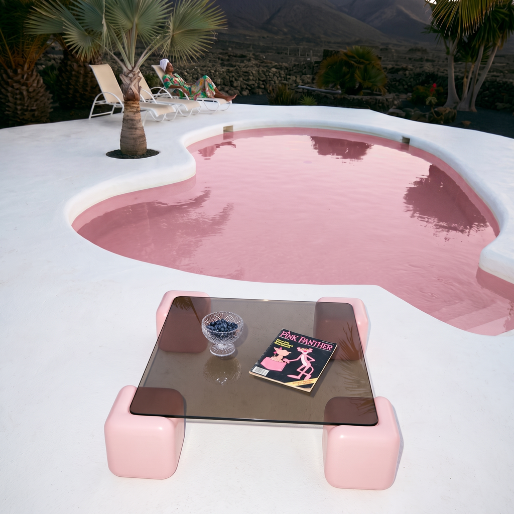 Space age contemporary soft cube stained glass coffee table