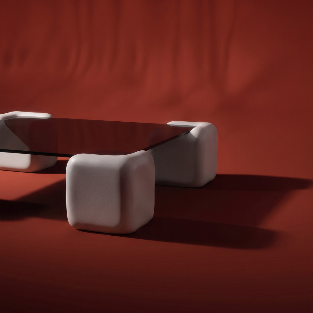 Space age contemporary soft cube stained glass coffee table