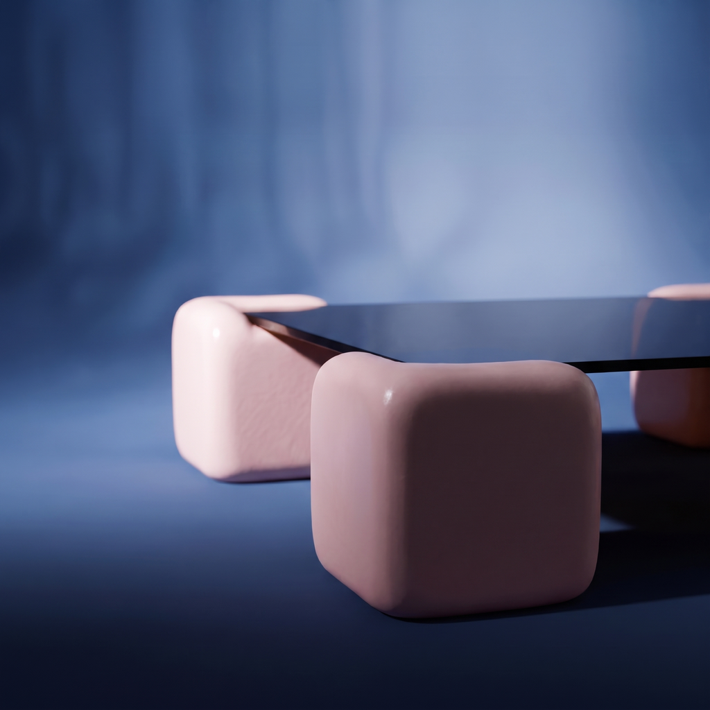 Space age contemporary soft cube stained glass coffee table