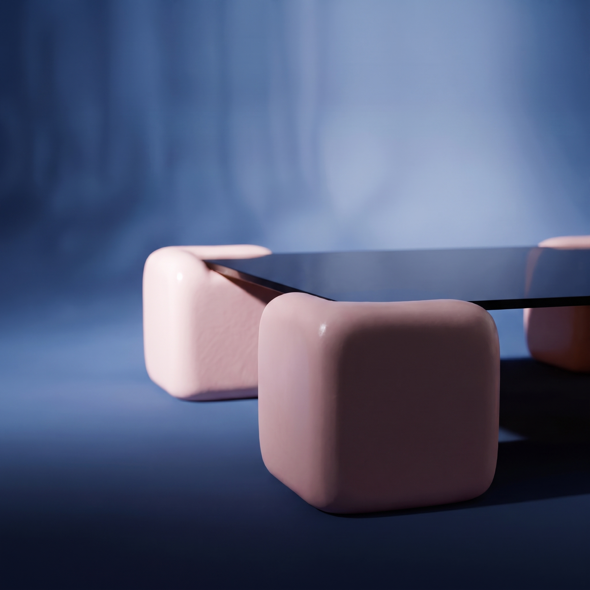 Space age contemporary soft cube stained glass coffee table
