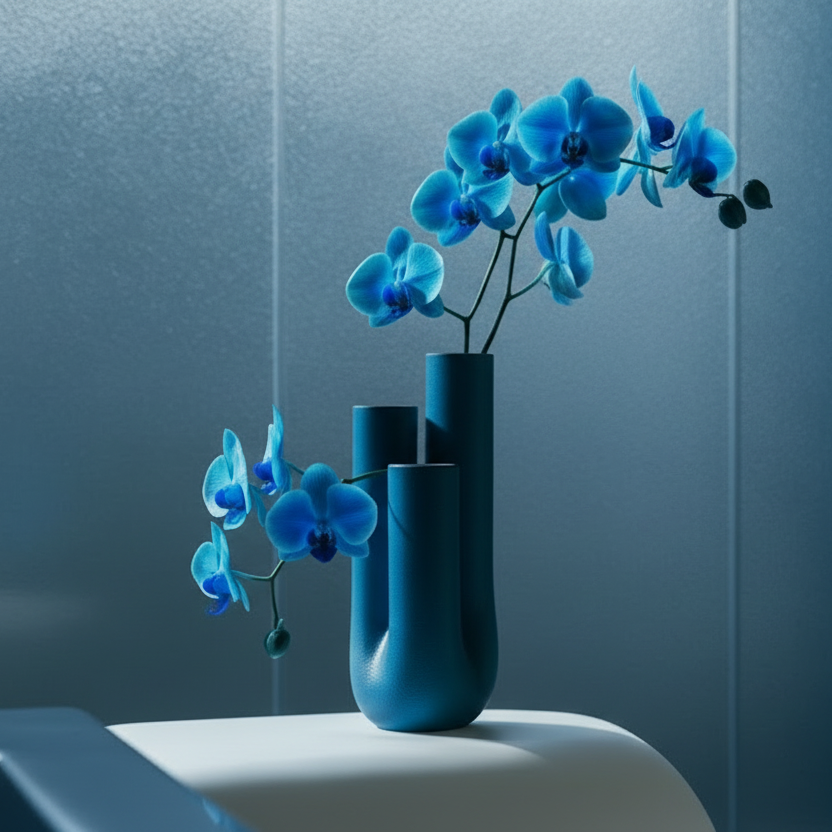 Space age avant-garde organic ceramic triple stem vase