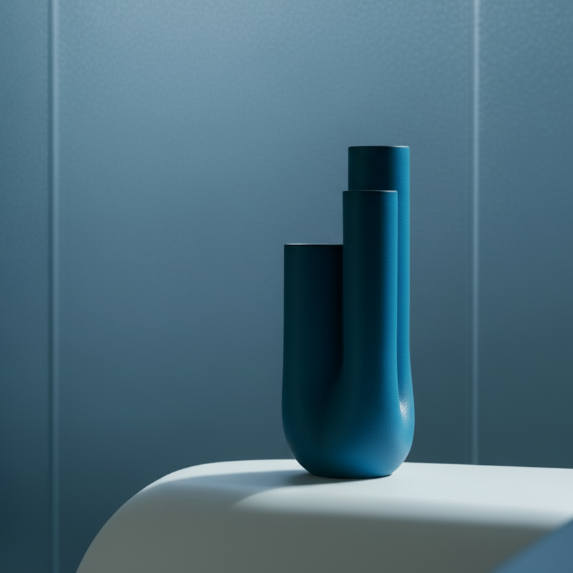 Space age avant-garde organic ceramic triple stem vase
