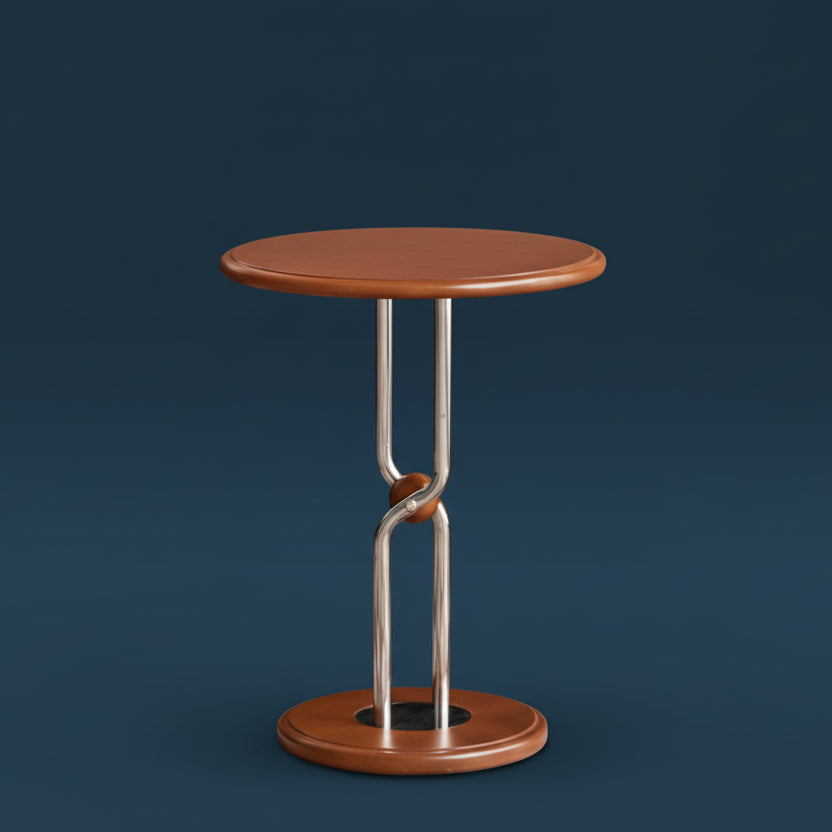Bauhaus round wood side table with steel edge