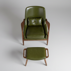 Contemporary Danish walnut leather lounge chair ottoman