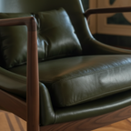 Contemporary Danish walnut leather lounge chair ottoman