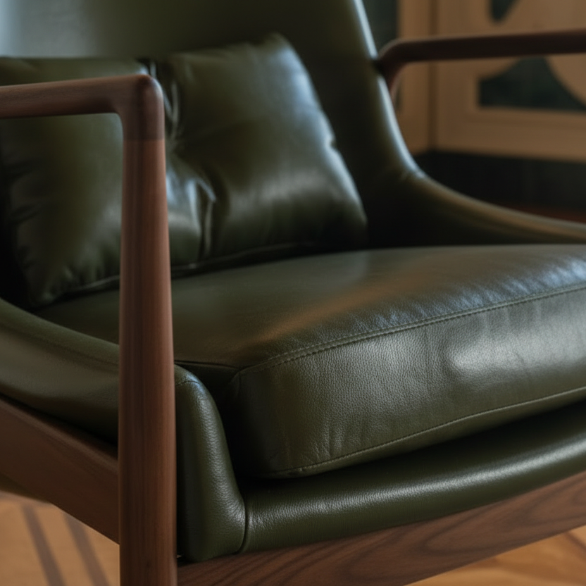 Contemporary Danish walnut leather lounge chair ottoman