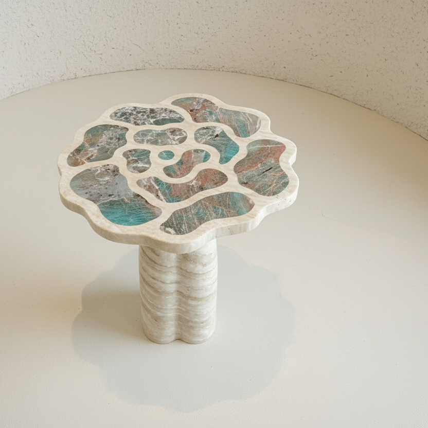Art nouveau organic natural stone pedestal side table