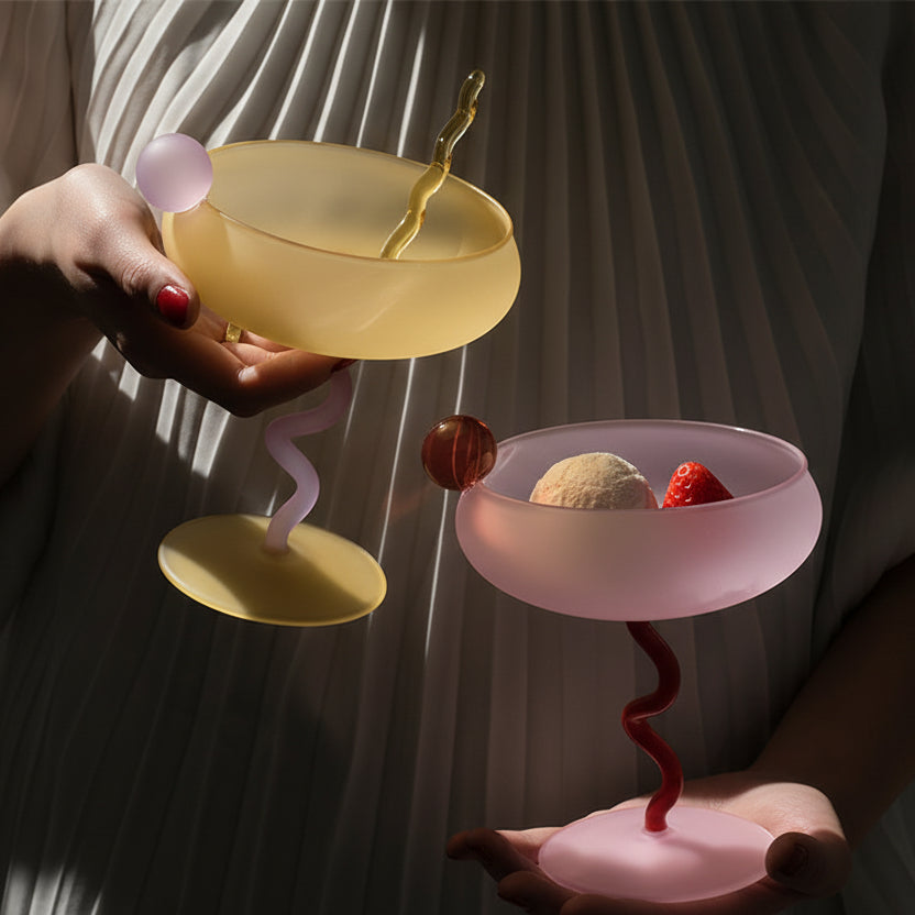 Hand blown organic colorful coupe glasses