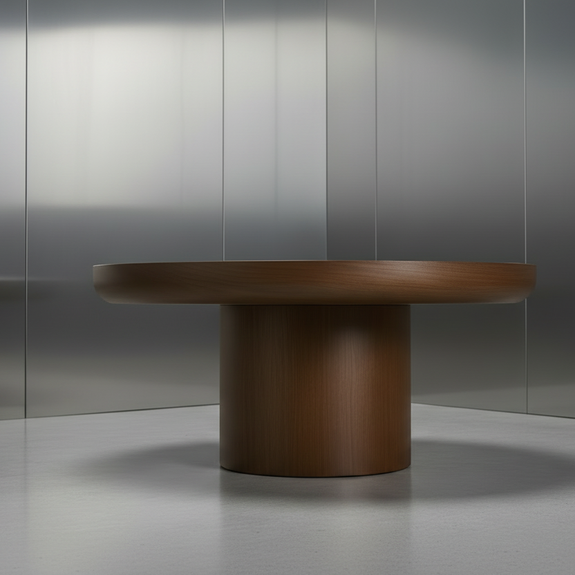 Contemporary organic round wood coffee table