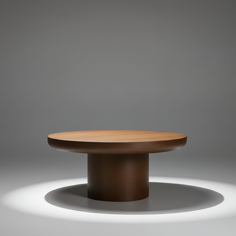 Contemporary organic round wood coffee table