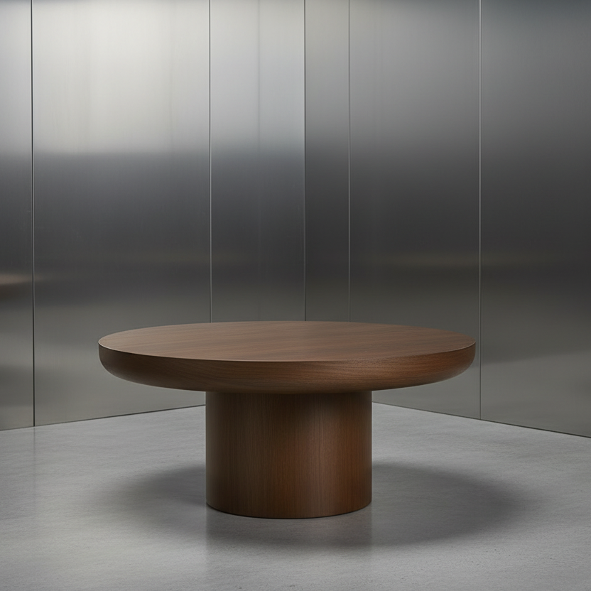 Contemporary organic round wood coffee table