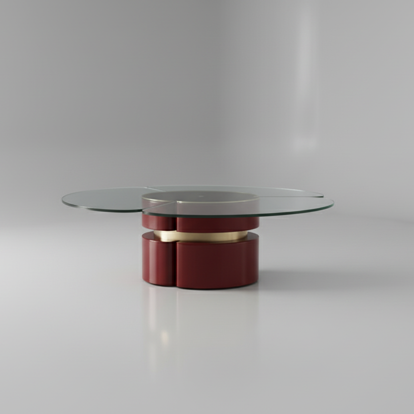 Italian space age contemporary red stainless steel coffee table set