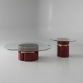Italian space age contemporary red stainless steel coffee table set