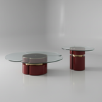 Italian space age contemporary red stainless steel coffee table set