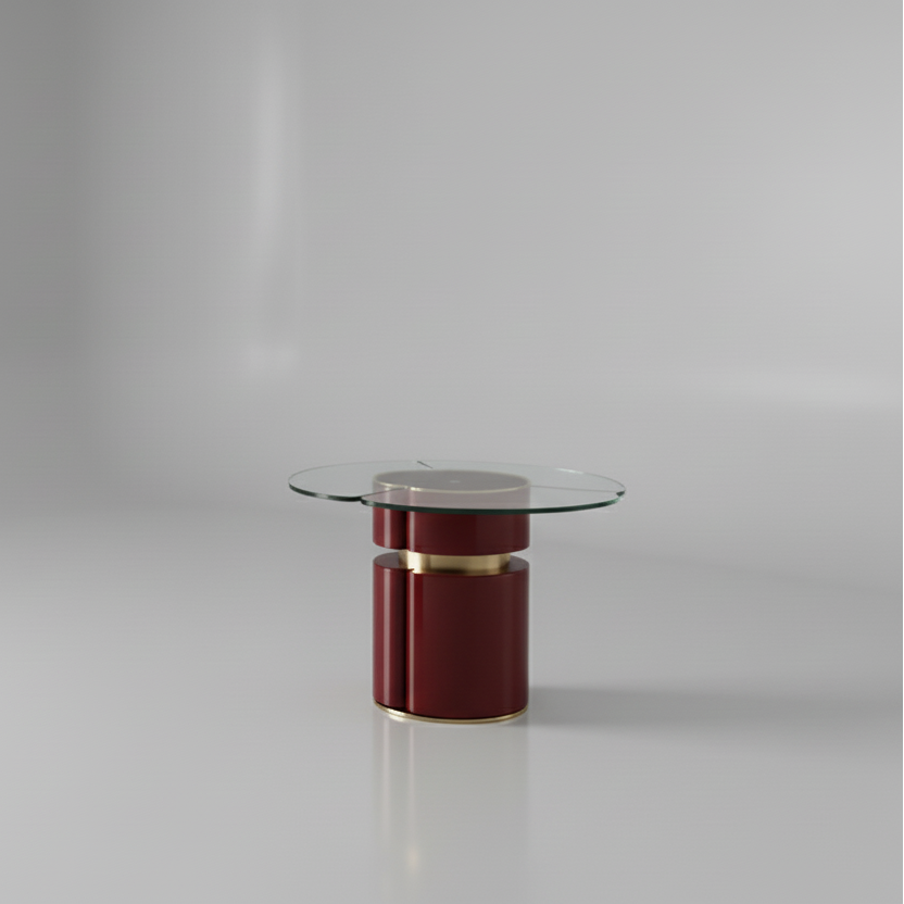 Italian space age contemporary red stainless steel coffee table set