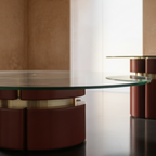 Italian space age contemporary red stainless steel coffee table set