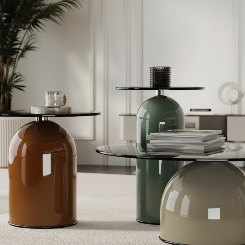 Contemporary bell dome glass coffe table