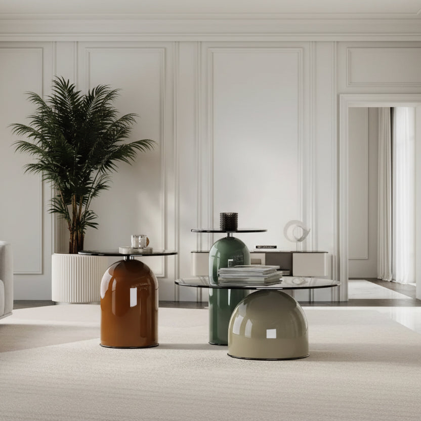 Contemporary bell dome glass coffe table