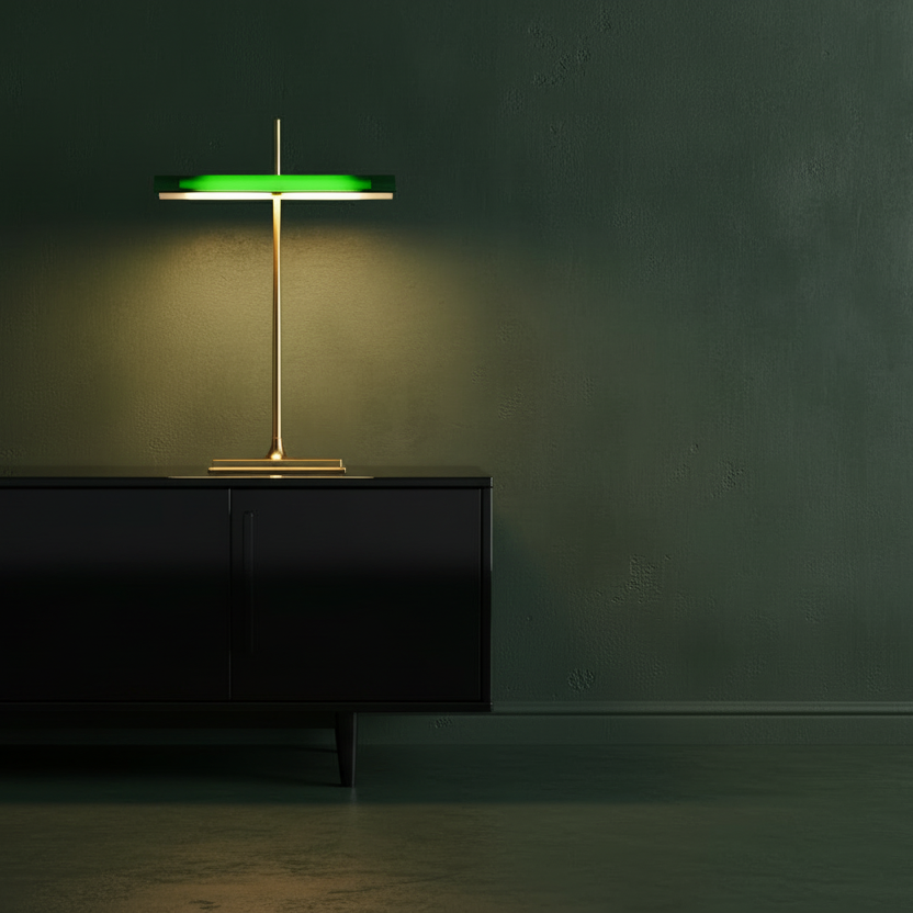 Minimalist retro green bankers table lamp