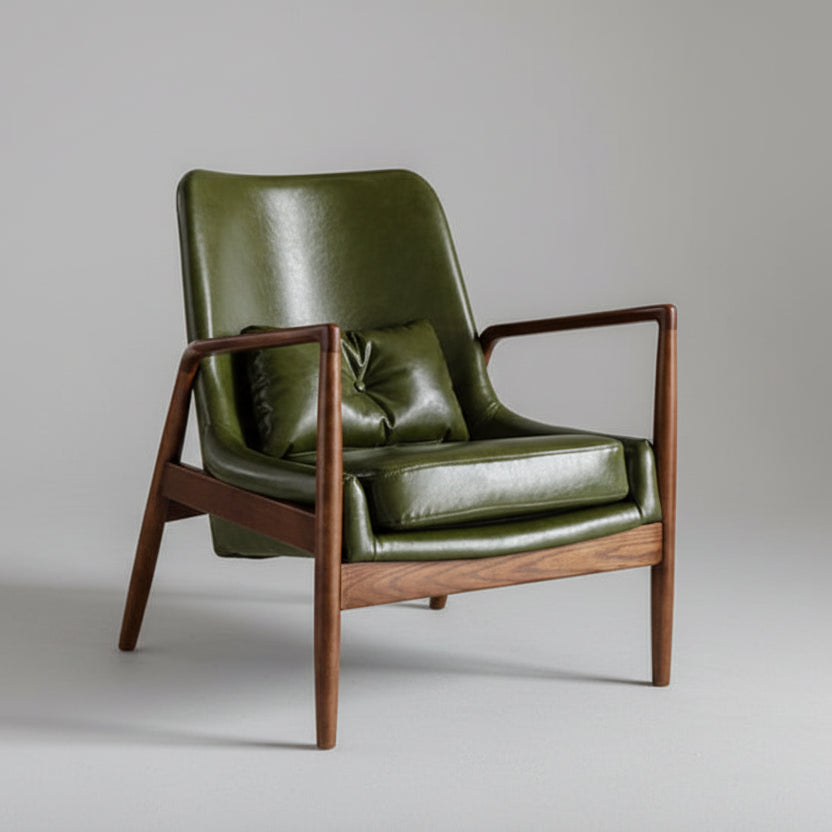 Contemporary Danish walnut leather lounge chair ottoman