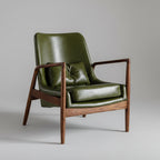 Contemporary Danish walnut leather lounge chair ottoman