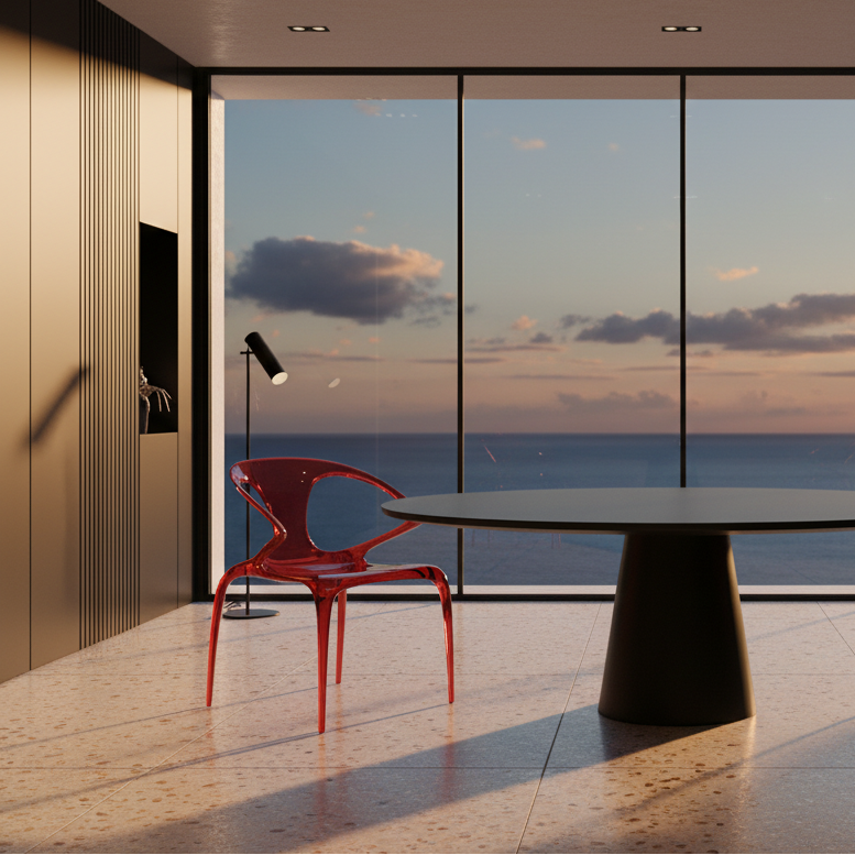 Italian minimalist fluid transparant dining chair