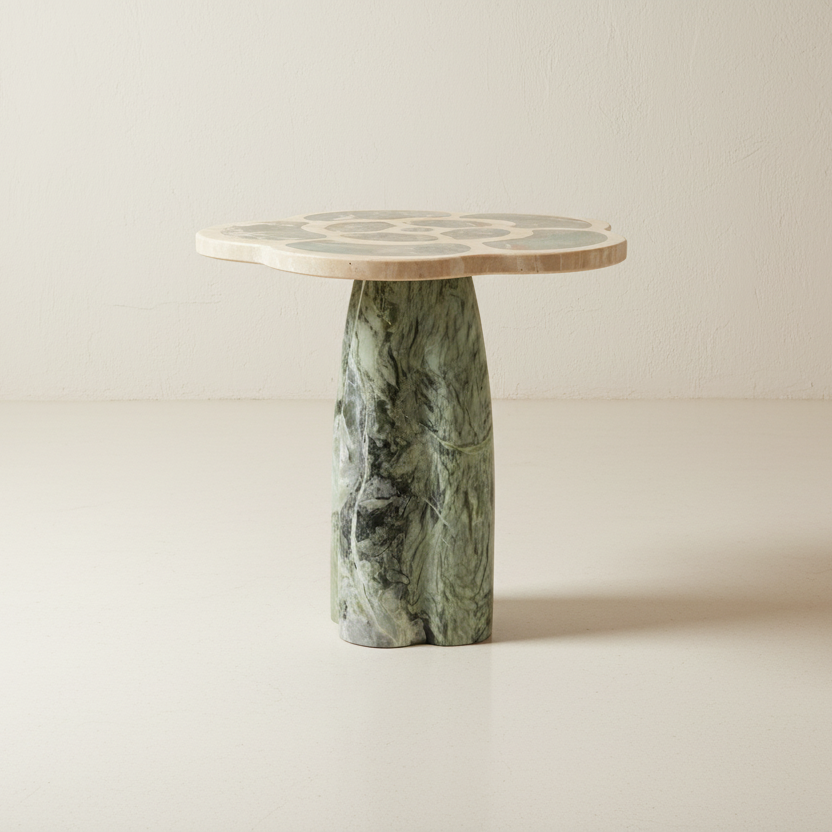 Art nouveau organic natural stone pedestal side table