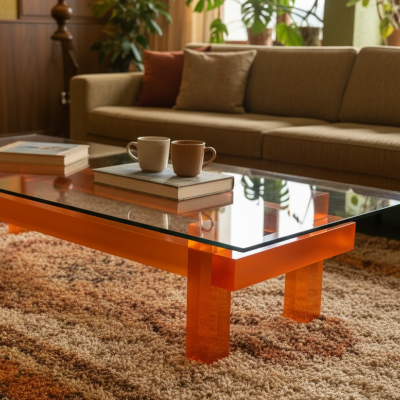 Contemporary Luminous tralucid glass acrylic coffee table