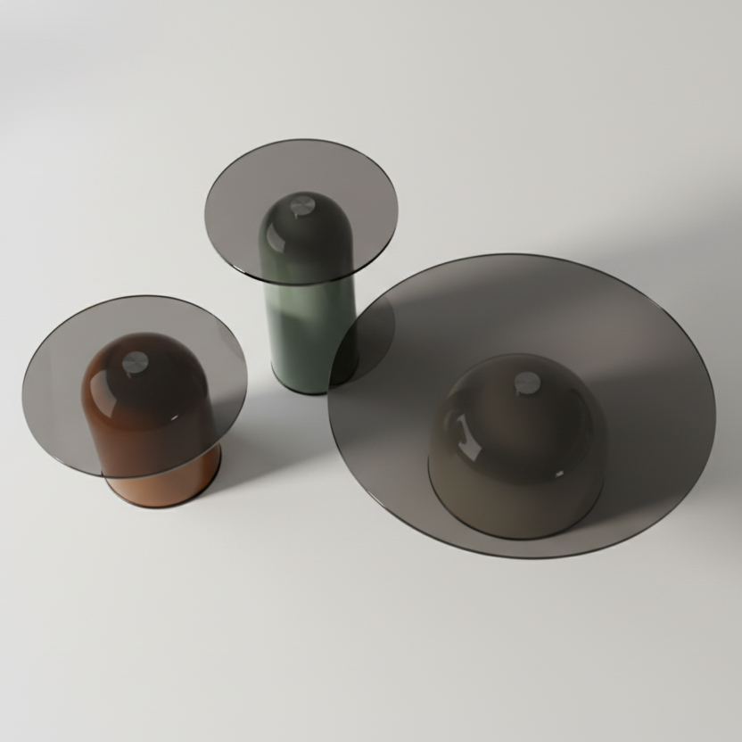 Contemporary bell dome glass coffe table