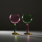 Retro avant-garde handblown wine glasses set