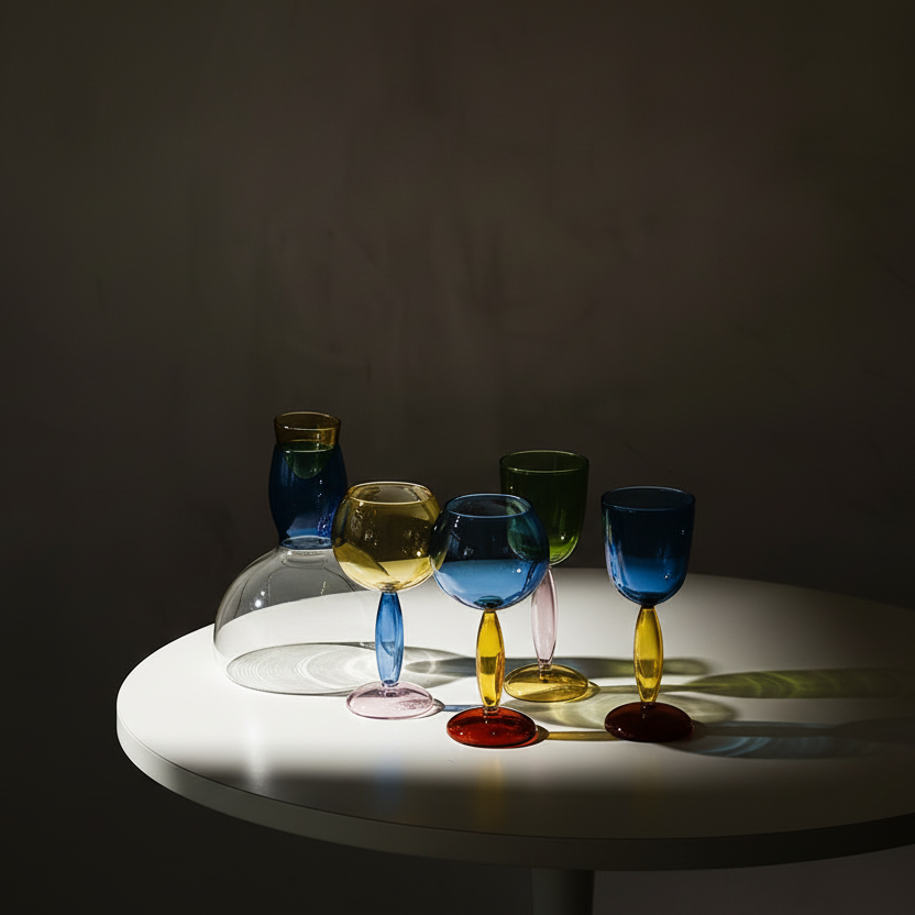Retro avant-garde handblown wine glasses set