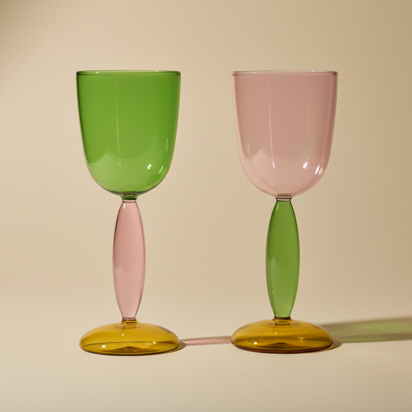 Retro avant-garde handblown wine glasses set